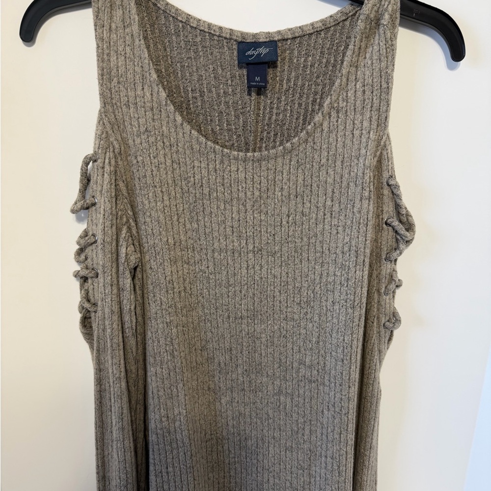 Daytrip taupe knit cold shoulder top
